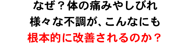 なぜ?体の痛みやしびれ様々な不調が、こんなにも根本的に改善されるのか?
